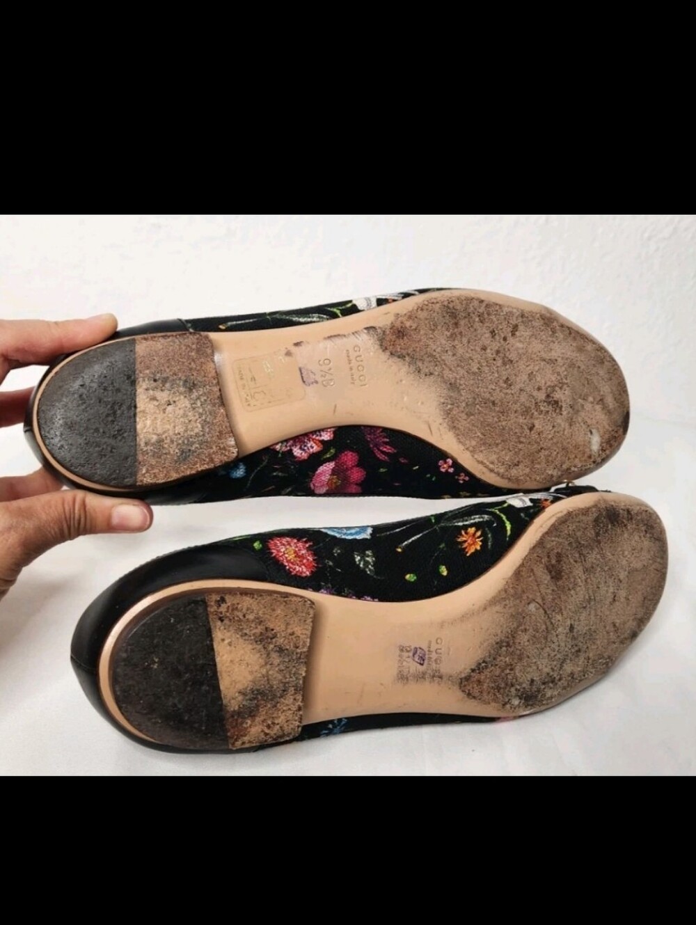 Gucci Floral Flats Horse-bit Leather Fabric Black Shoes Bamboo Detail Italy9.5 B - Picture 14 of 15